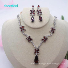 Fashion bling bling zircon vogue red crystal necklace and earring sets NE-208